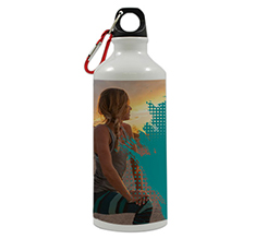 borraccia in acciaio personalizzata con foto e grafica con sfondo azzurro