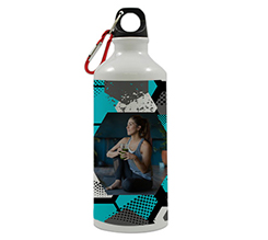 Borraccia sportiva con grafica pallone da calcio azzurro