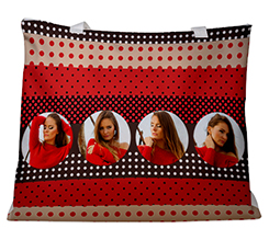 Borsa mare con grafica collage e pois