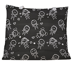 Borsa mare con grafica disegni bambini sfondo nero per maestre