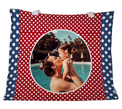 Borsa mare personalizzata con grafica pois bianchi e foto