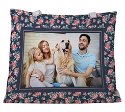 Borsa mare con rose stilizzate e foto