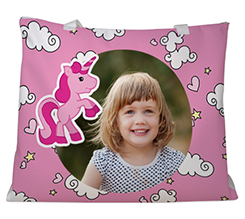 Borsa da spiaggia con foto e grafica unicorno