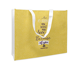 Borsa spesa con grafica sfondo giallo e dedica