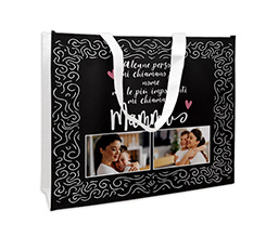 Borsa spesa personalizzata con grafica collage e dedica per la mamma