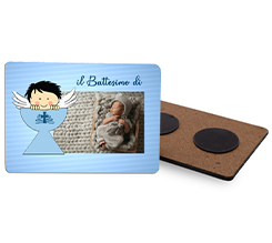 Calamita rettangolare in legno battesimo bimbo