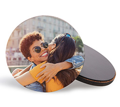 calamita rotonda in legno con foto