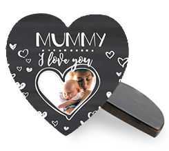 Calamita cuore in legno con foto e grafica Mummy