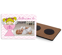 Calamita rettangolare in legno battesimo bimba