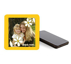 Calamita quadrata in legno con foto e grafica Margherite