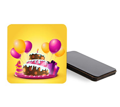 Calamita quadrata in legno buon compleanno