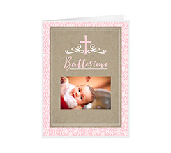 Biglietto per il battesimo con foto e grafica rosa