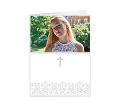 Biglietto per comunione con foto e decorazione religiosa