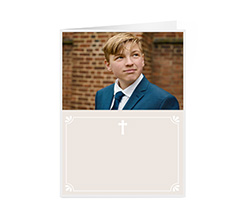 Biglietto auguri per comunione con foto e croce bianca