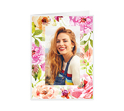 Biglietto auguri pieghevole con foto e grafica floreale