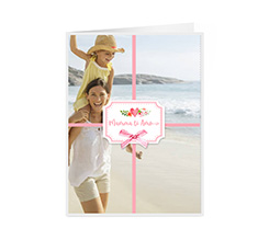Biglietto auguri con foto e grafica per la mamma nastro rosa