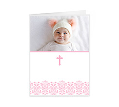 Biglietto per battesimo con foto e grafica rosa
