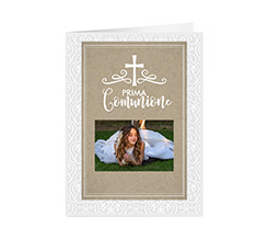 Biglietto a 2 ante personalizzato per comunione con foto