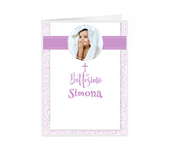 Biglietto personalizzato per Battesimo con nome, foto e grafica rosa