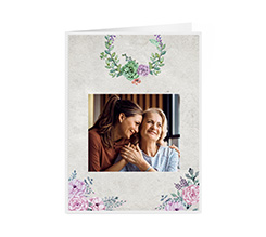 Biglietto auguri pieghevole con foto e grafica a fiori