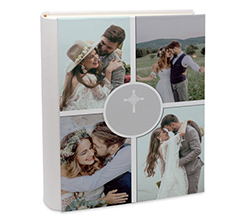 album di foto per matrimonio personalizzato con collage di foto e croce bianca