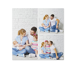 Puzzle quadrato in legno con grafica collage