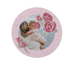 Crea puzzle rotondo con la tua immagine e la grafica Rose con pois