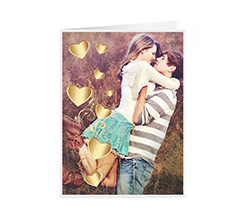 Card personalizzata con foto innamorati e cuori dorati