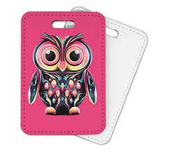 Targa da valigia in pelle con grafica gufetto colorato