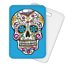 Targa da bagaglio in pelle con grafica teschio colorato