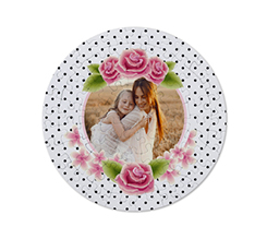 Puzzle rotondo con foto e grafica Rose con pois neri
