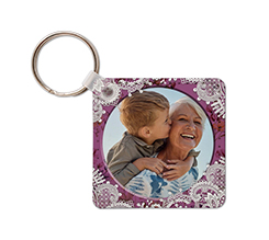 Portachiavi quadrato pelle con foto e grafica pizzo per nonna