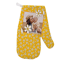Guanti da forno Festa della Mamma con grafica gialla e fiori