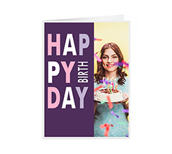 Biglietti auguri a 2 ante con grafica di Buon Compleanno e foto