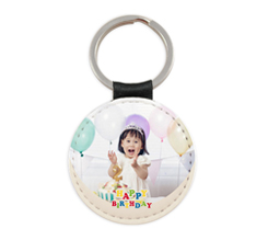Portachiavi Rotondo Pelle con foto e grafica Happy Birthday