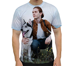Maglietta a campo pieno con stampa foto uomo e cane