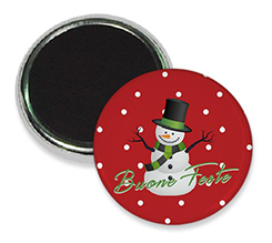 Calamita con pupazzo di neve e sfondo rosso