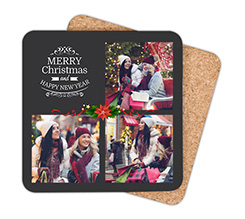 Sottobicchiere con sfondo nero, scritte e decorazioni