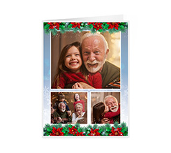 Biglietto natalizio con collage di foto 3 riquadri