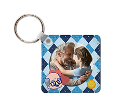 Portachiavi quadrato pelle con foto e grafica rombi per nonno