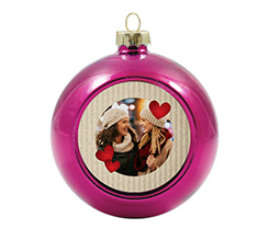 Pallina di natale in vetro con foto cuoricini rossi