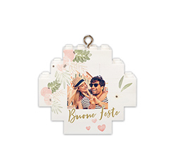 Pallina di natale in mattoncini con foto e grafica buone feste fiori