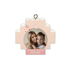 Pallina di natale in mattoncini con foto e grafica buone feste mamma