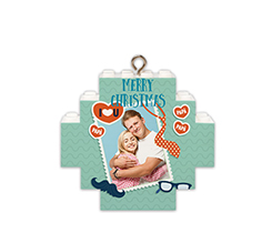 Pallina di natale in mattoncini con foto e grafica merry christmas papà