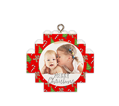 Pallina di natale in mattoncini con foto e grafica bastoncini