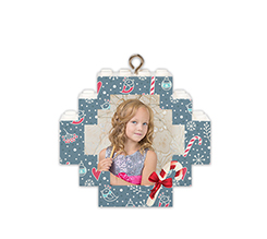 Pallina di natale in mattoncini con foto e grafica pattern natale