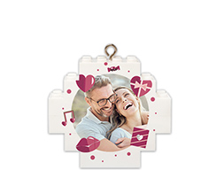 Pallina di natale in mattoncini con foto e grafica per innamorati