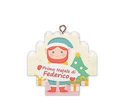 Pallina di natale in mattoncini con grafica primo natale con nome