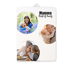 Pannello in legno verticale con collage e grafica per la Mamma