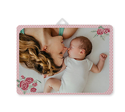 Pannello in legno orizzontale con foto e grafica Fiori per la Mamma